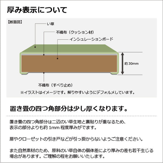 A High Class Japanese Igusa Tatami Mat made with high-quality rush grass, featuring a natural color tone that creates a calming atmosphere. The mat has a checkerboard pattern and is domestically made by Japanese artisans using a double weave technique. It offers superior humidity adjustment, deodorizing, and antibacterial properties due to the use of igusa. This durable and easy to maintain mat adds a touch of Japanese elegance to any home.