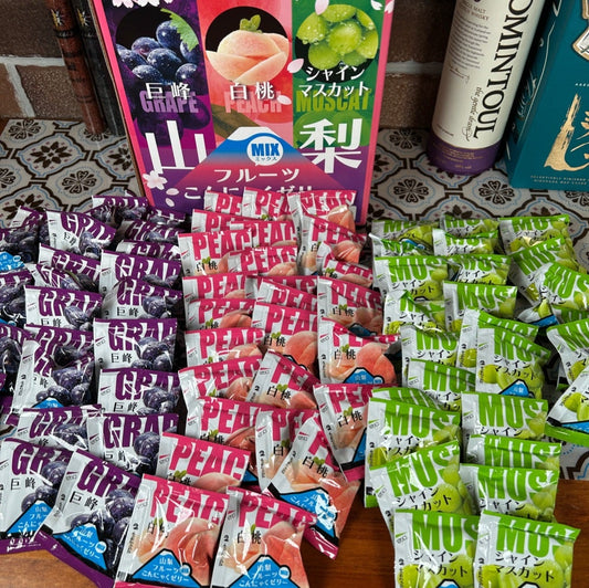 Japanese Fruit Konjac Jelly Assortment – 78 pieces of low-calorie jelly in Shine Muscat, Kyoho Grape, and White Peach flavors