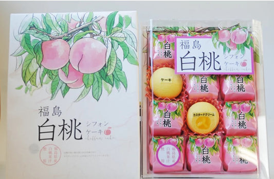 fukushima white peach chiffon cakes with custard fillings, japanese chiffon cakes, best luxury japanese desserts, luxury Japanese desserts, best Japanese snacks, hard to find japanese dessert, hard to find japanese snacks, hard to find japanese snacks online, axaliving, axaliving toronto, axaliving canada, dessert you can only find in Japan