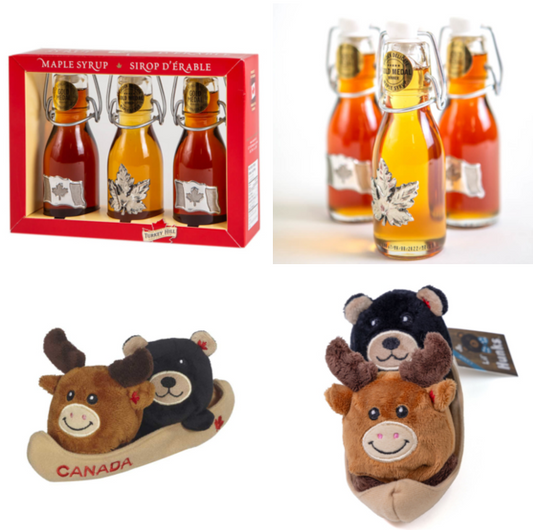 Maple Syrup Tasting Gift Set (100ml x 3) w/ Canada Iconic Stuffed Animals