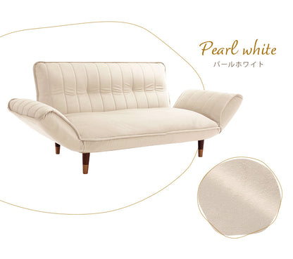 Japanese Waraku Two-Seater Sofa (Velvet-style × Vertical Quilt) - pearl white