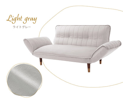 Japanese Waraku Two-Seater Sofa (Velvet-style × Vertical Quilt) - light gray