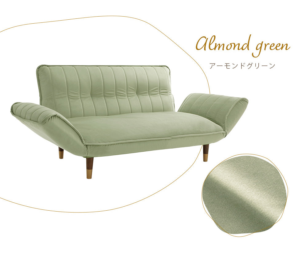 Japanese Waraku Two-Seater Sofa (Velvet-style × Vertical Quilt) - almond green